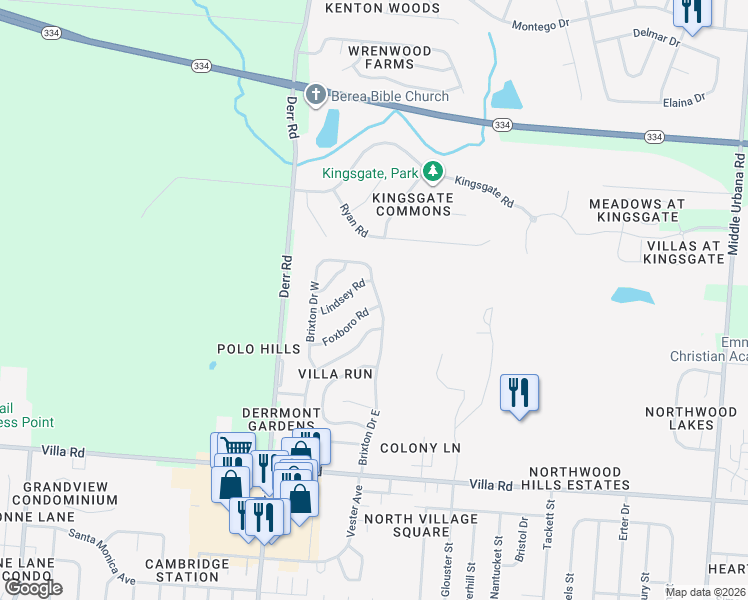 map of restaurants, bars, coffee shops, grocery stores, and more near 1150 Foxboro Road in Springfield