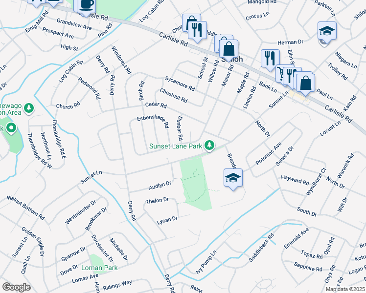 map of restaurants, bars, coffee shops, grocery stores, and more near 2472 Manor Road in York