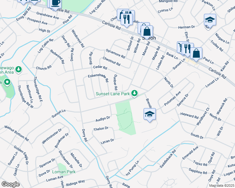 map of restaurants, bars, coffee shops, grocery stores, and more near 2472 Manor Road in York