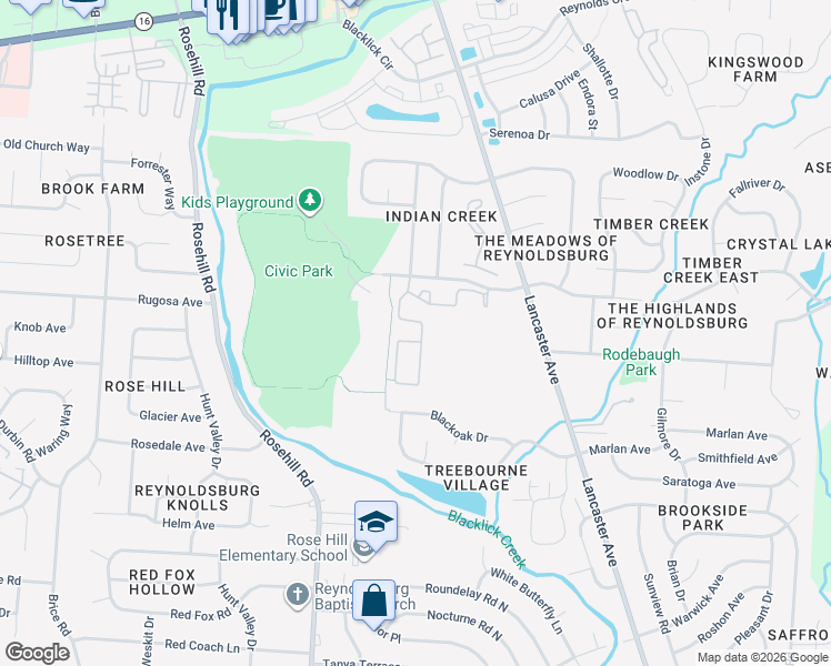 map of restaurants, bars, coffee shops, grocery stores, and more near 423 Postwoods Drive in Reynoldsburg