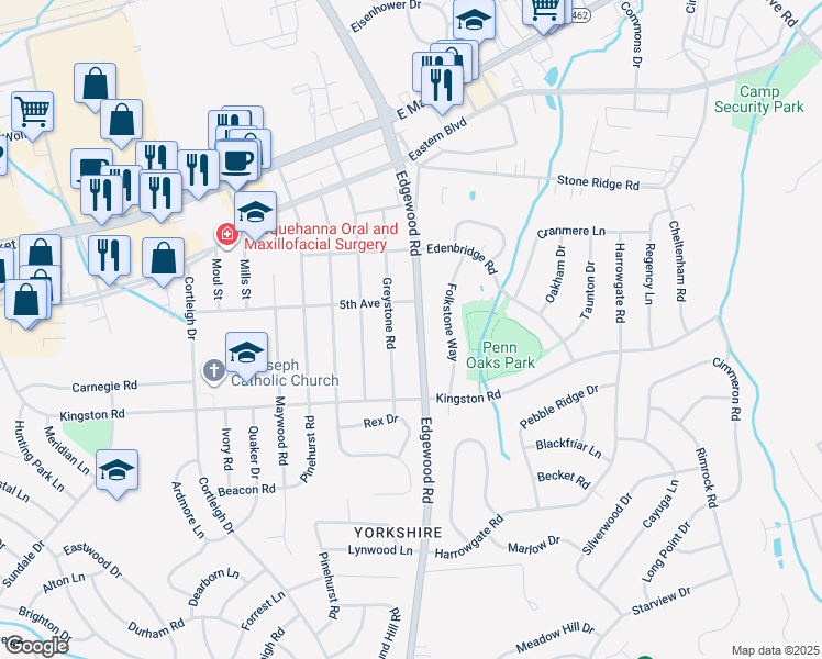 map of restaurants, bars, coffee shops, grocery stores, and more near 320 Edgewood Road in East York