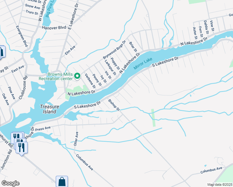 map of restaurants, bars, coffee shops, grocery stores, and more near 31 Green Street in Browns Mills