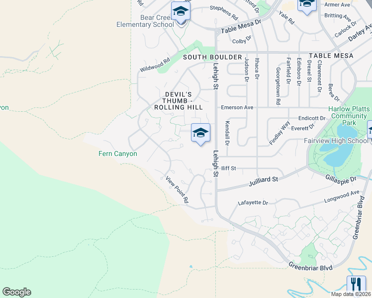 map of restaurants, bars, coffee shops, grocery stores, and more near 2468 Powderhorn Lane in Boulder