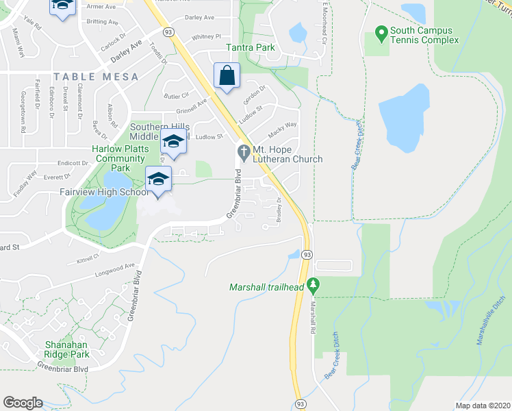map of restaurants, bars, coffee shops, grocery stores, and more near 1546 Greenbriar Boulevard in Boulder