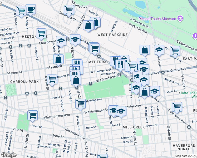 map of restaurants, bars, coffee shops, grocery stores, and more near 4997 1/2 West Girard Avenue in Philadelphia