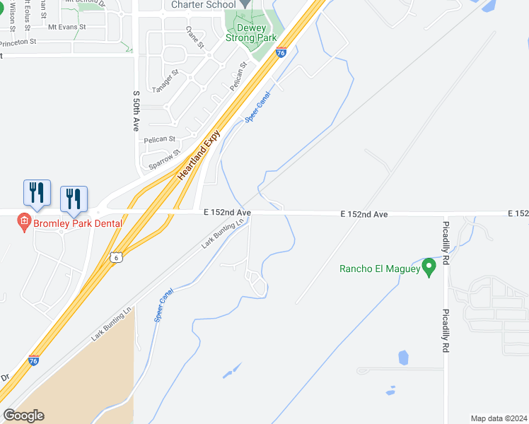 map of restaurants, bars, coffee shops, grocery stores, and more near 20750 East 152nd Avenue in Brighton