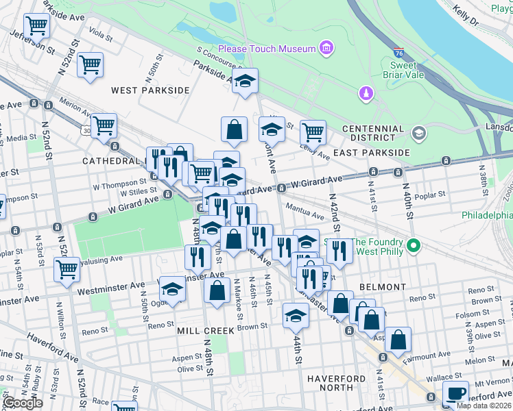 map of restaurants, bars, coffee shops, grocery stores, and more near 1026 Poplar Street in Philadelphia