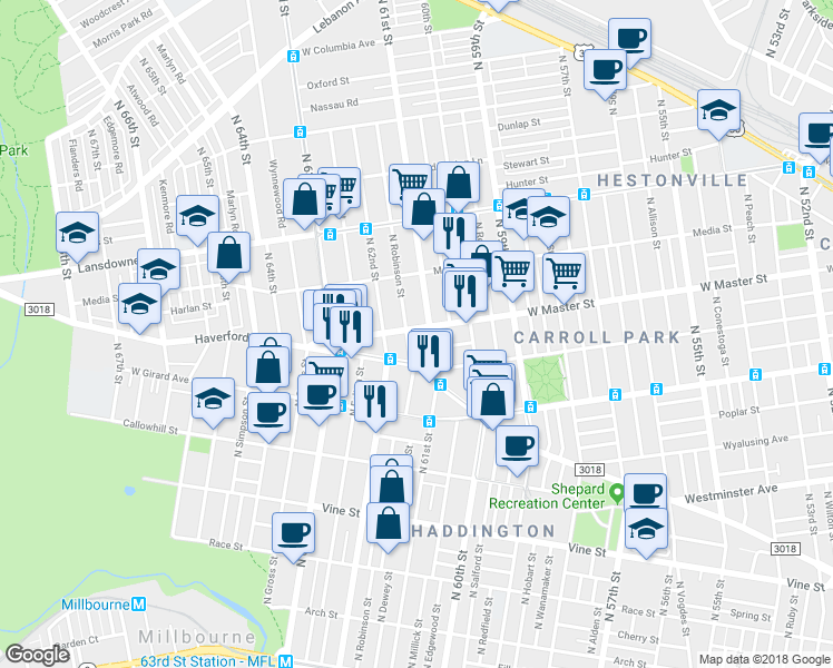 map of restaurants, bars, coffee shops, grocery stores, and more near in Philadelphia