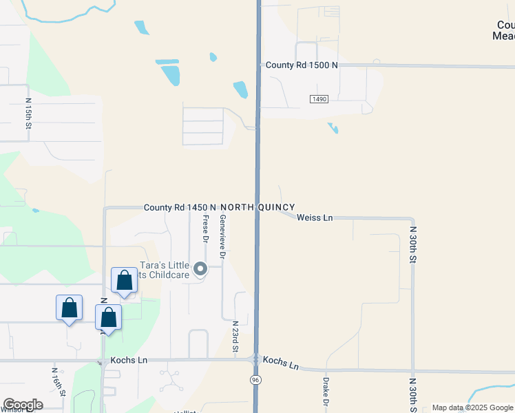 map of restaurants, bars, coffee shops, grocery stores, and more near Weiss Lane in Quincy