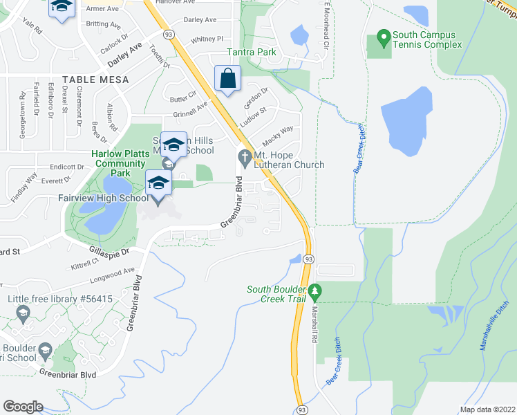 map of restaurants, bars, coffee shops, grocery stores, and more near 1546 Greenbriar Boulevard in Boulder