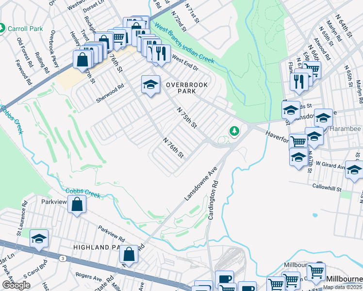 map of restaurants, bars, coffee shops, grocery stores, and more near 1336 Kimberly Drive in Philadelphia
