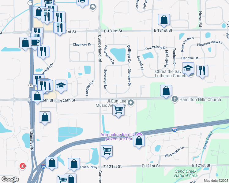 map of restaurants, bars, coffee shops, grocery stores, and more near 9886 Commonwealth Drive in Fishers