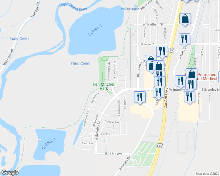 map of restaurants, bars, coffee shops, grocery stores, and more near 897 Mockingbird Lane in Brighton