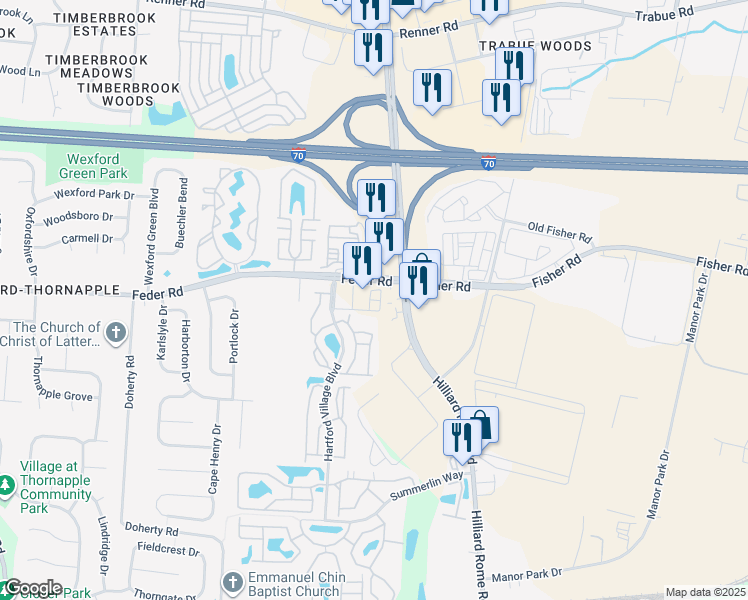 map of restaurants, bars, coffee shops, grocery stores, and more near 5655 Feder Road in Columbus