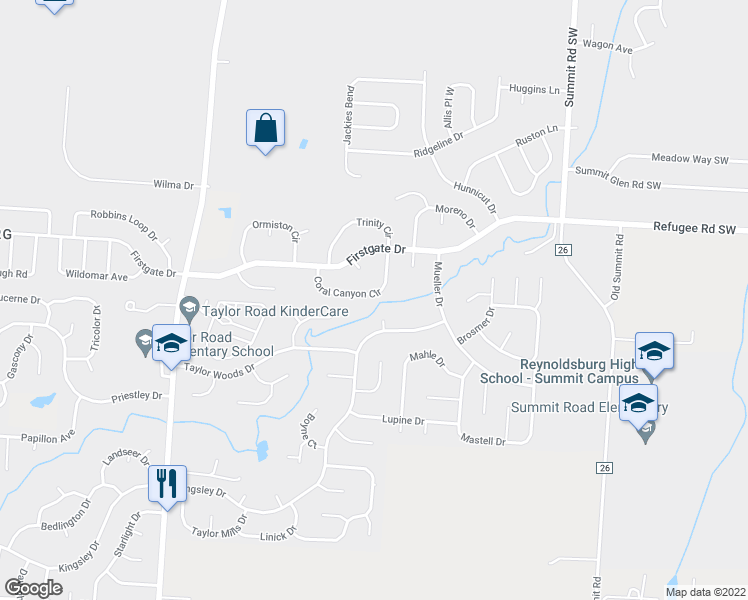 map of restaurants, bars, coffee shops, grocery stores, and more near 8961 Coral Canyon Circle in Reynoldsburg
