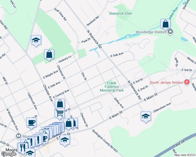 map of restaurants, bars, coffee shops, grocery stores, and more near 318 East Central Avenue in Moorestown