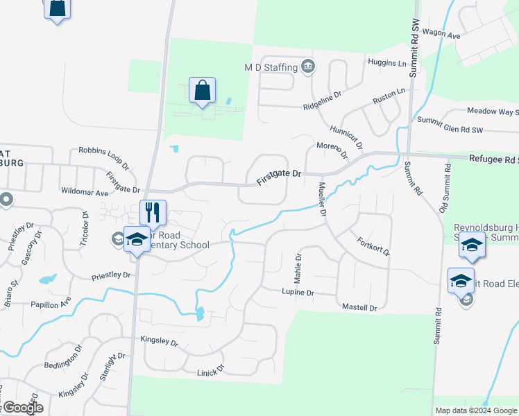 map of restaurants, bars, coffee shops, grocery stores, and more near 8935 Coral Canyon Circle in Reynoldsburg