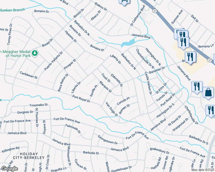 map of restaurants, bars, coffee shops, grocery stores, and more near 8 Marquis Street in Toms River