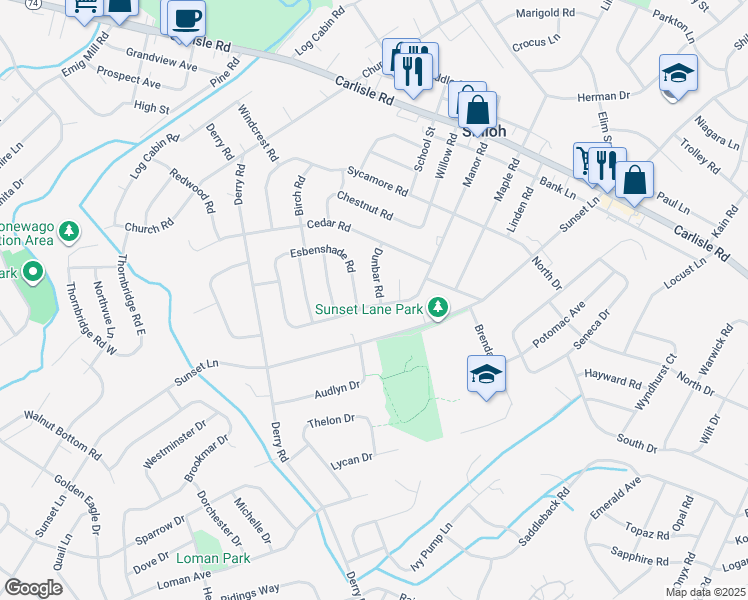 map of restaurants, bars, coffee shops, grocery stores, and more near 2472 Manor Road in York