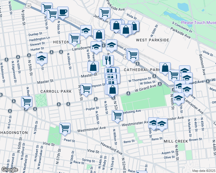 map of restaurants, bars, coffee shops, grocery stores, and more near in Philadelphia