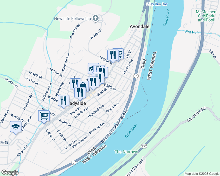 map of restaurants, bars, coffee shops, grocery stores, and more near 3820 Lincoln Avenue in Shadyside