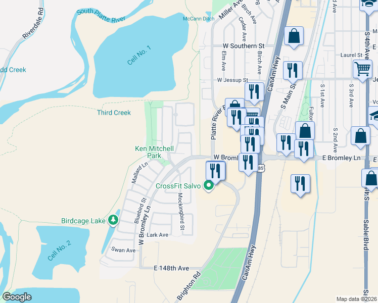 map of restaurants, bars, coffee shops, grocery stores, and more near 940 Quail Circle in Brighton