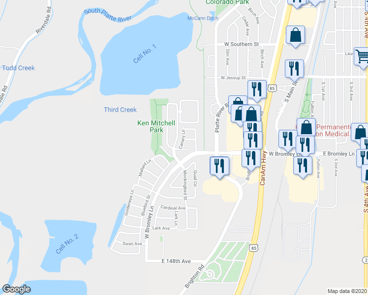 map of restaurants, bars, coffee shops, grocery stores, and more near 940 Quail Circle in Brighton