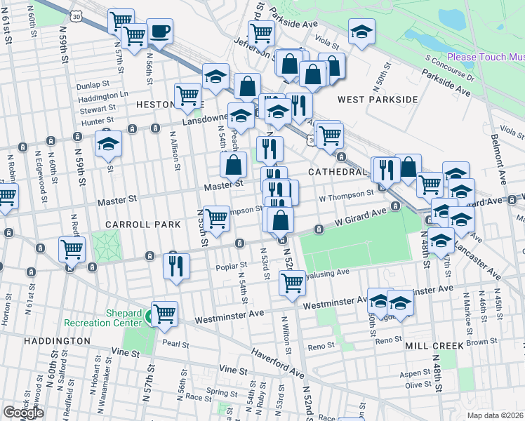map of restaurants, bars, coffee shops, grocery stores, and more near in Philadelphia