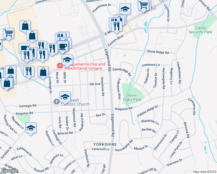 map of restaurants, bars, coffee shops, grocery stores, and more near 308 Edgewood Road in East York