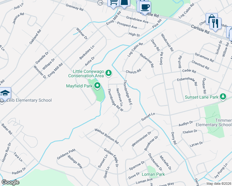 map of restaurants, bars, coffee shops, grocery stores, and more near 2765 Northvue Lane in York