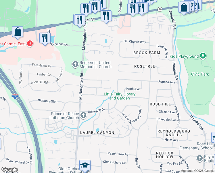 map of restaurants, bars, coffee shops, grocery stores, and more near in Columbus