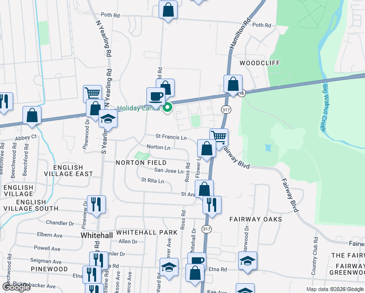 map of restaurants, bars, coffee shops, grocery stores, and more near 4604 Saint Anthony Lane in Columbus