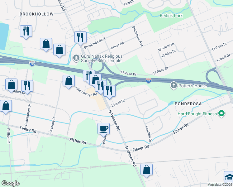map of restaurants, bars, coffee shops, grocery stores, and more near 900 North Wilson Road in Columbus