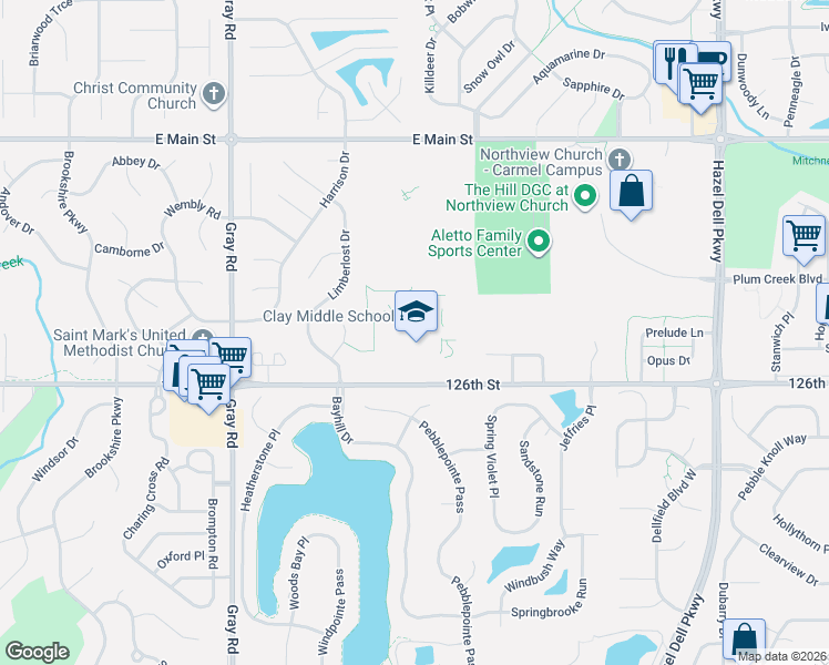 map of restaurants, bars, coffee shops, grocery stores, and more near 5150 East 126th Street in Carmel