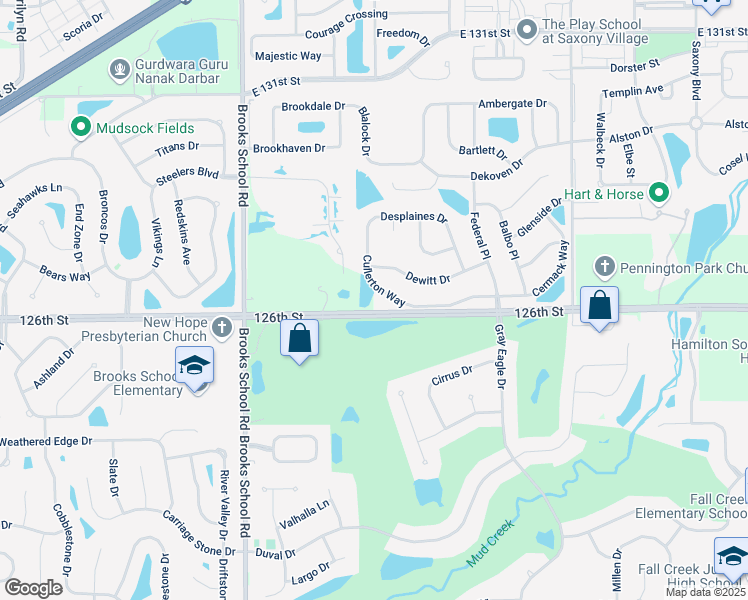 map of restaurants, bars, coffee shops, grocery stores, and more near 12812 East 126th Street in Fishers