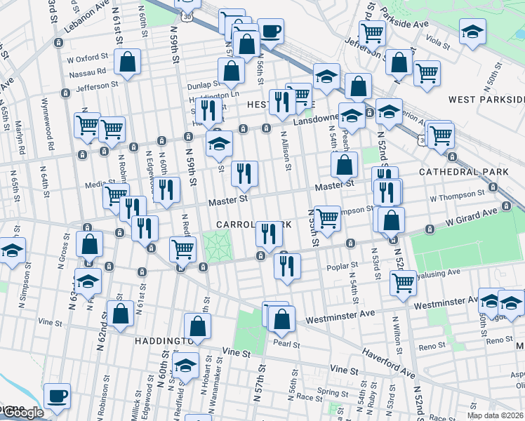 map of restaurants, bars, coffee shops, grocery stores, and more near in Philadelphia