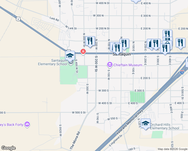 map of restaurants, bars, coffee shops, grocery stores, and more near 188 South 200 West in Santaquin