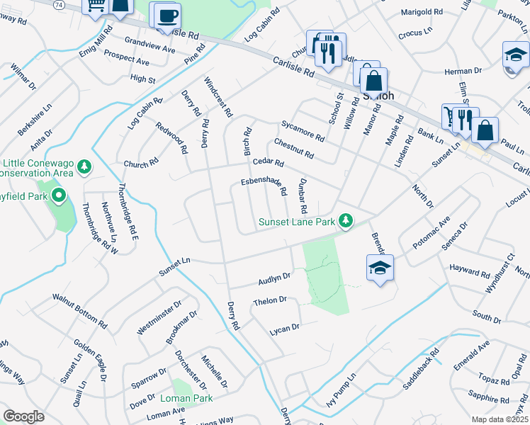 map of restaurants, bars, coffee shops, grocery stores, and more near 2152 Pemberton Place in York