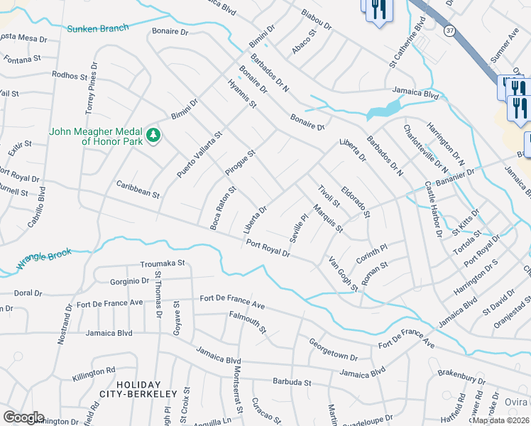 map of restaurants, bars, coffee shops, grocery stores, and more near 189 Liberta Drive in Toms River