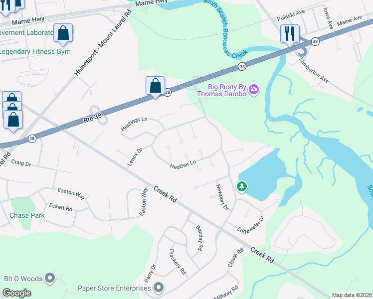 map of restaurants, bars, coffee shops, grocery stores, and more near 2 Newton Place in Hainesport