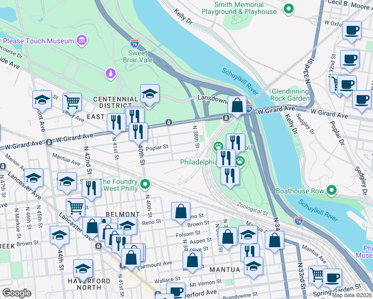 map of restaurants, bars, coffee shops, grocery stores, and more near in Philadelphia
