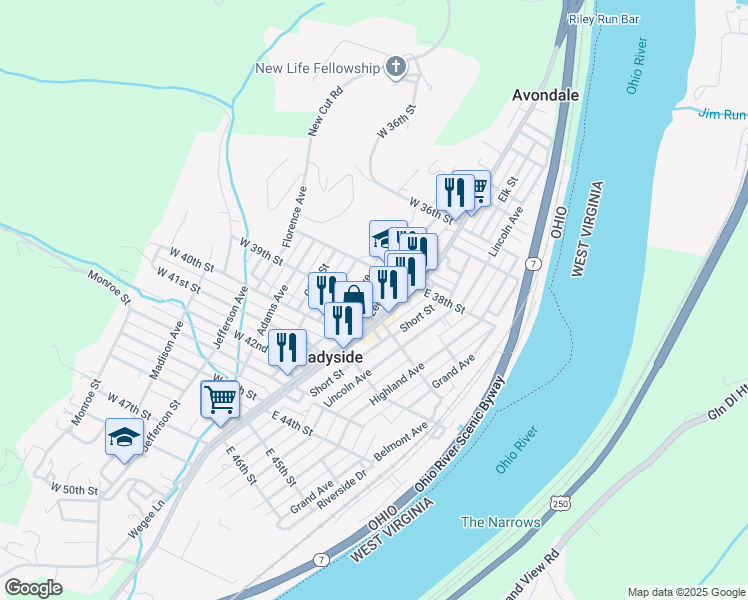 map of restaurants, bars, coffee shops, grocery stores, and more near 3801 Leona Street in Shadyside