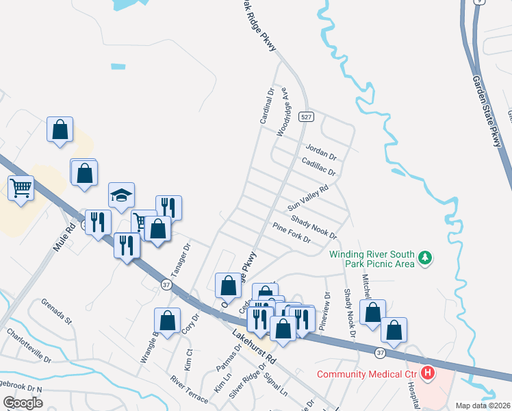 map of restaurants, bars, coffee shops, grocery stores, and more near 29 Morningside Drive in Toms River