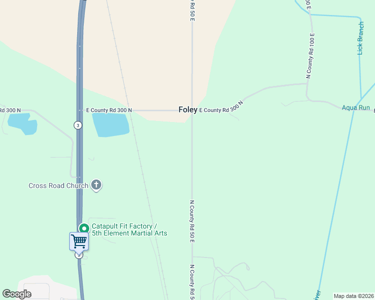 map of restaurants, bars, coffee shops, grocery stores, and more near 2865 N County Road 50 East in New Castle