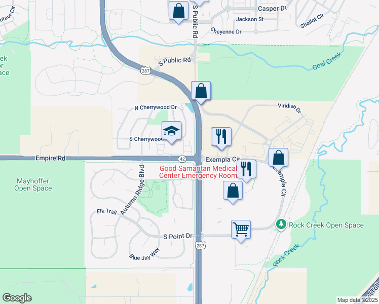 map of restaurants, bars, coffee shops, grocery stores, and more near 190 South Cherrywood Drive in Lafayette