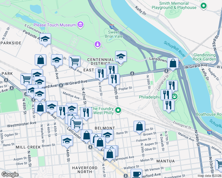 map of restaurants, bars, coffee shops, grocery stores, and more near in Philadelphia
