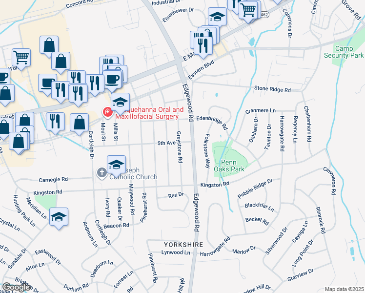 map of restaurants, bars, coffee shops, grocery stores, and more near 303 Greystone Road in East York