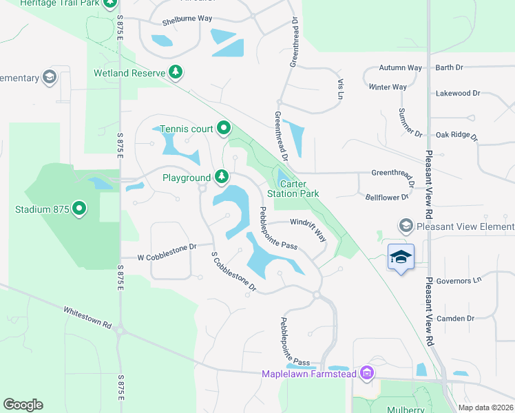 map of restaurants, bars, coffee shops, grocery stores, and more near 4656 Pebblepointe Pass in Zionsville