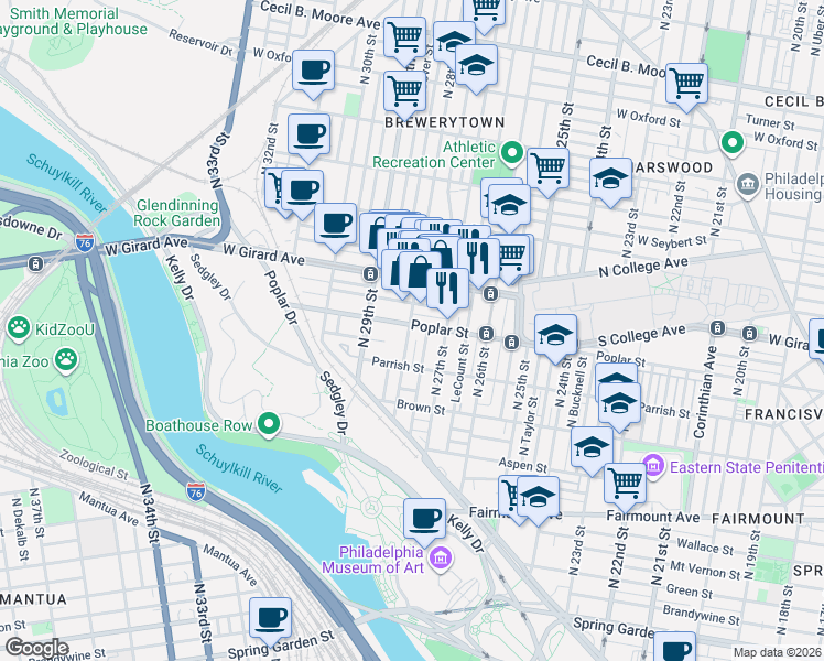map of restaurants, bars, coffee shops, grocery stores, and more near in Philadelphia