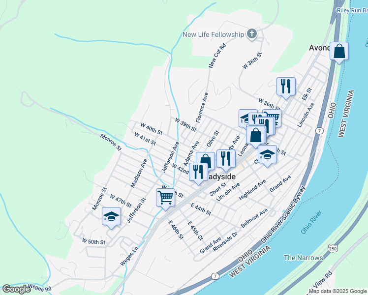 map of restaurants, bars, coffee shops, grocery stores, and more near 3997 Jamison Avenue in Shadyside